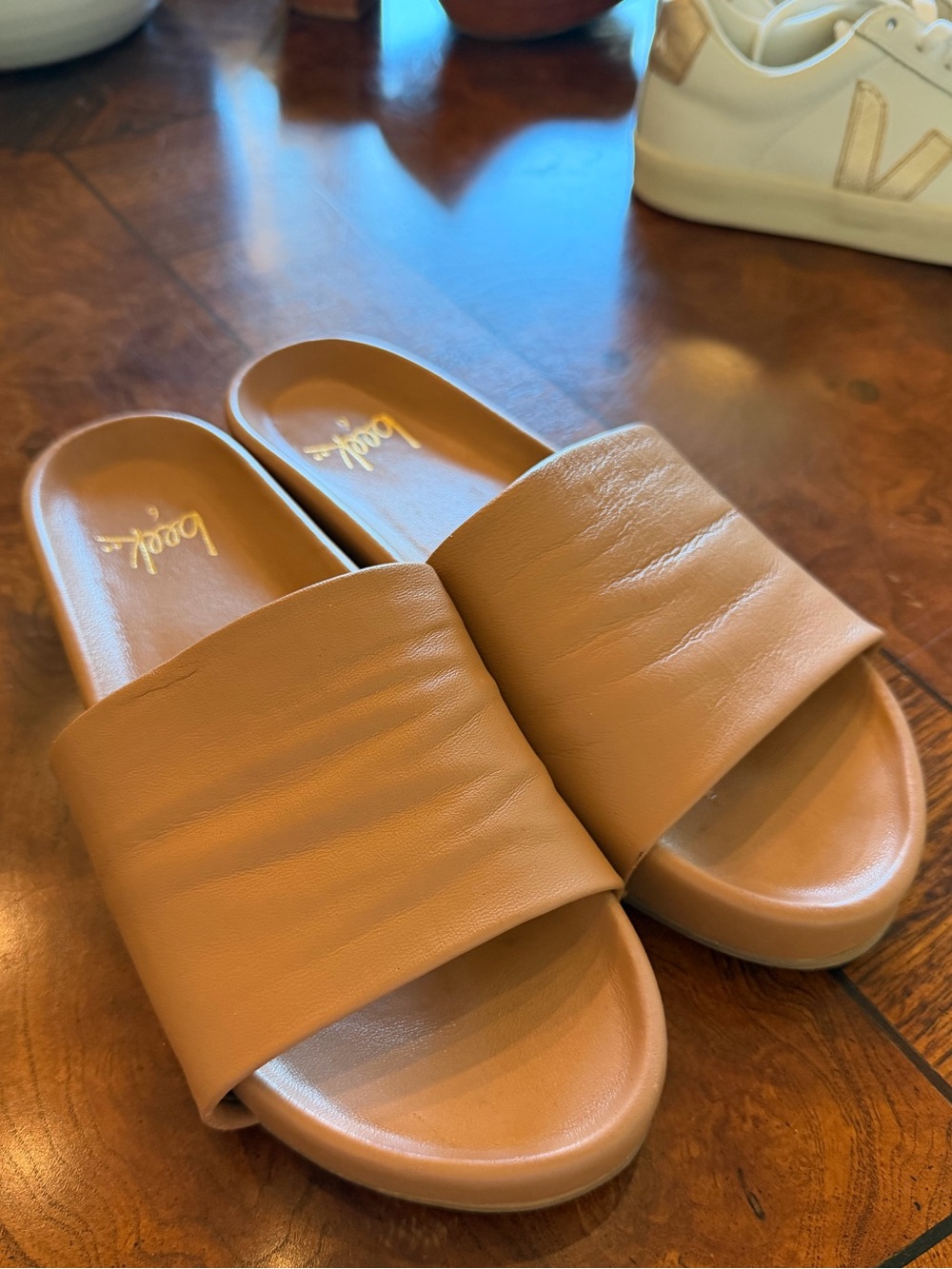 beek Nude/Tan Slide Sandals – Wide Strap Women's Slides